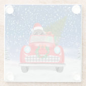 Poodle Dog Autofahrer im Schnee Weihnachten Glasuntersetzer (Rückseite)