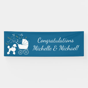Poodle Dog Baby Dusche Welpe Blue Boy Banner