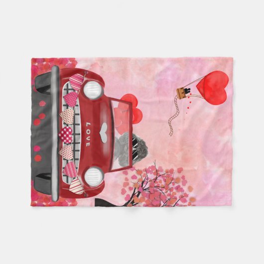 Poodle Dog Car mit Herzvalentiner Fleecedecke (Vorderseite (Horizontal))