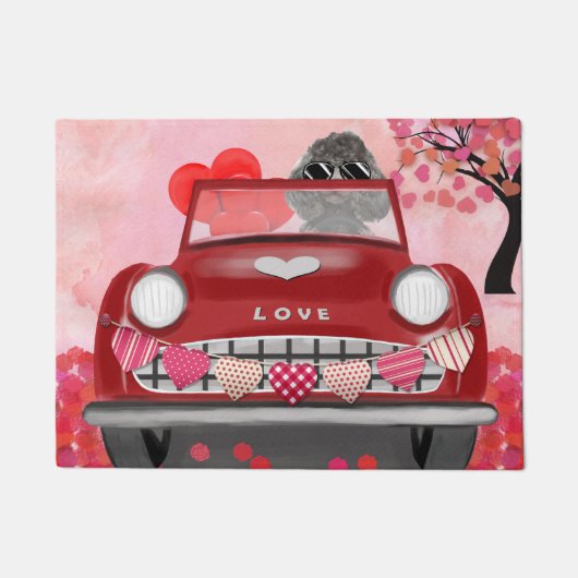 Poodle Dog Car mit Herzvalentiner Fußmatte (Vorderseite)