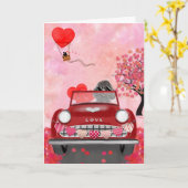 Poodle Dog Car mit Herzvalentiner Karte (Gelbe Blume)