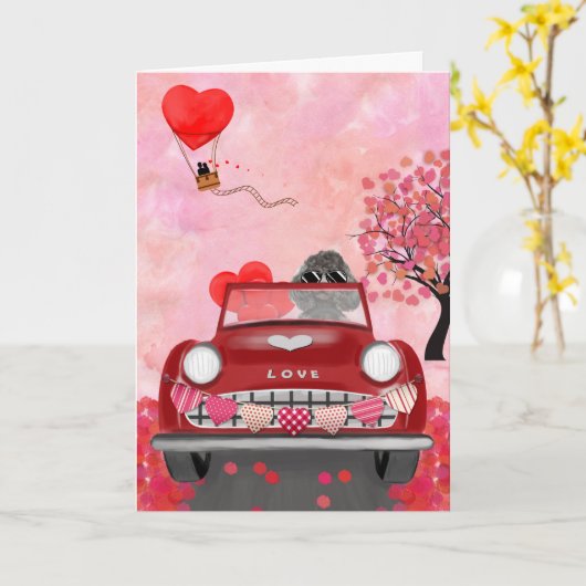 Poodle Dog Car mit Herzvalentiner Karte (Gelbe Blume)