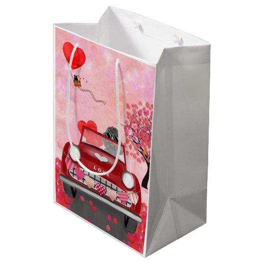 Poodle Dog Car mit Herzvalentiner Mittlere Geschenktüte (Rückseite Schrägansicht)