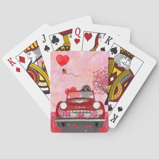 Poodle Dog Car mit Herzvalentiner Spielkarten (Rückseite)