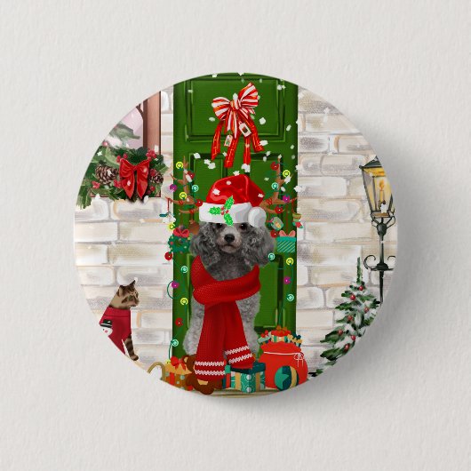 Poodle Dog Christmas Button (Vorderseite)