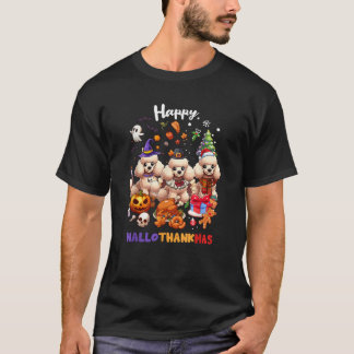 Poodle Dog Christmas Happy Hallothankmas Thanksgiv T-Shirt