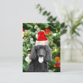 Poodle Dog Christmas Tree Snowman Red Santa Hat Feiertagspostkarte (Stehend Vorderseite)