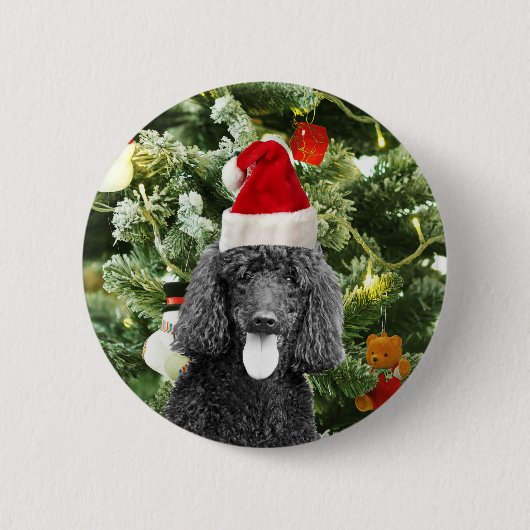 Poodle Dog Christmas Tree Snowman Red Weihnachtsma Button (Vorderseite)