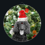 Poodle Dog Christmas Tree Snowman Red Weihnachtsma Dartscheibe<br><div class="desc">Niedlicher Poodle Hund mit roter Weihnachtsmannmütze mit Weihnachtsbaumschneedekor im Hintergrund.</div>
