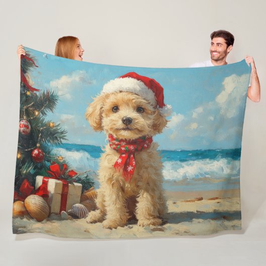Poodle Dog Christmas Vintag Beach Fleecedecke (Beispiel)
