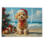 Poodle Dog Christmas Vintag Beach Große Geschenktüte (Rückseite)