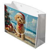 Poodle Dog Christmas Vintag Beach Große Geschenktüte (Rückseite Schrägansicht)