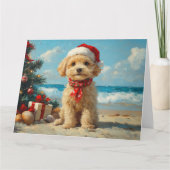 Poodle Dog Christmas Vintag Beach Karte (Vorderseite)