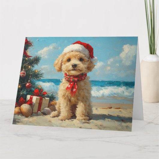 Poodle Dog Christmas Vintag Beach Karte (Vorderseite)