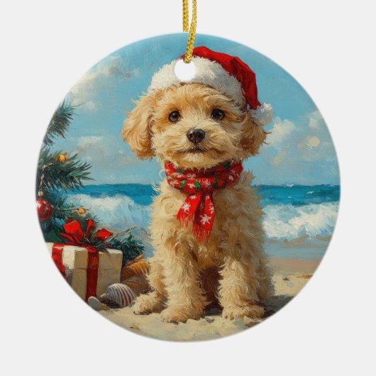 Poodle Dog Christmas Vintag Beach Keramik Ornament (Vorne)