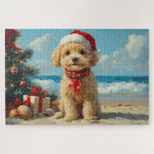 Poodle Dog Christmas Vintag Beach Puzzle