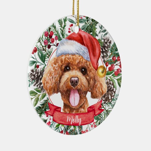 Poodle Dog Custom Weihnachtsmannmütze Weihnachtssc Keramik Ornament (Rechts)