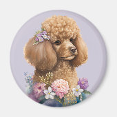 Poodle Dog Floral Lila Girl Niedliche Wasserfarbe Magnet (Vorne)