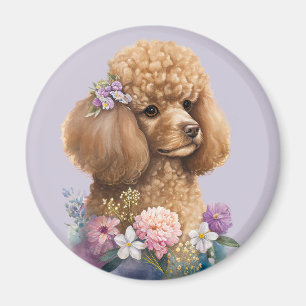 Poodle Dog Floral Lila Girl Niedliche Wasserfarbe Magnet