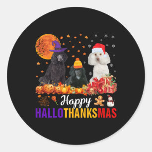 Poodle Dog Hallothanksmas Halloween Thanksgi Runder Aufkleber