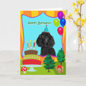 Poodle Dog Happy Birthday Karte (Gelbe Blume)