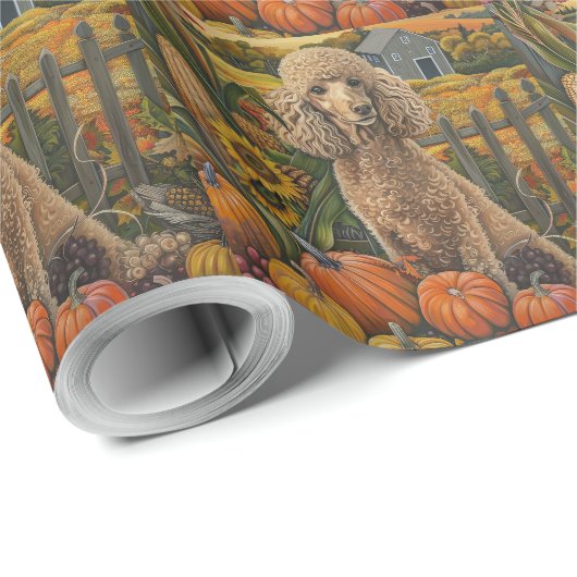 Poodle Dog Herbst Ernte Erntedank Geschenkpapier (Rolleneckpunkt)