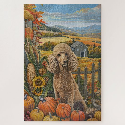 Poodle Dog Herbst Ernte Erntedank Puzzle (Vertikal)