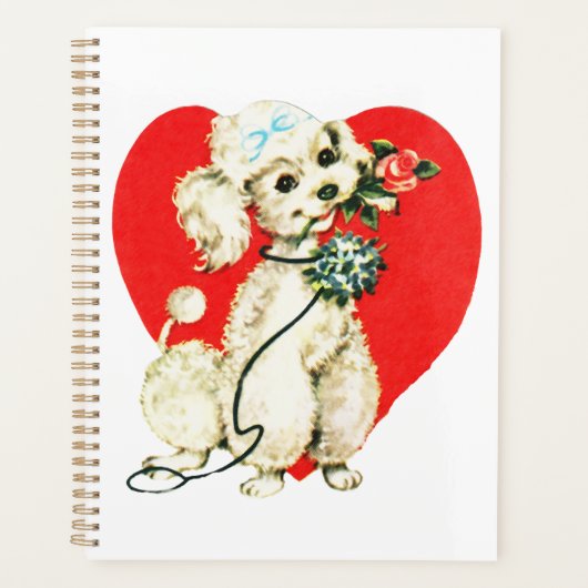 Poodle Dog Holding Blume Herz Valentine Liebe Planer (Vorderseite)