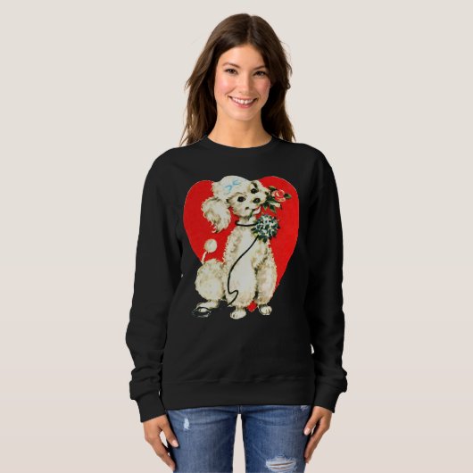 Poodle Dog Holding Blume Herz Valentine Liebe Sweatshirt (Vorne ganz)