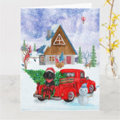 Poodle Dog in Christmas Delivery LKW Schnee Karte (Gelbe Blume)