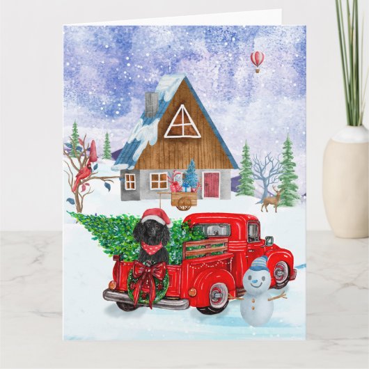 Poodle Dog in Christmas Delivery LKW Schnee Karte (Vorderseite)