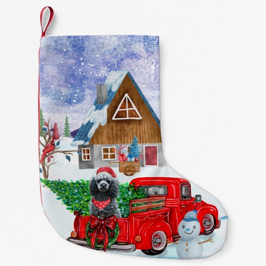 Poodle Dog in Christmas Delivery LKW Schnee Kleiner Weihnachtsstrumpf (Vorderseite)