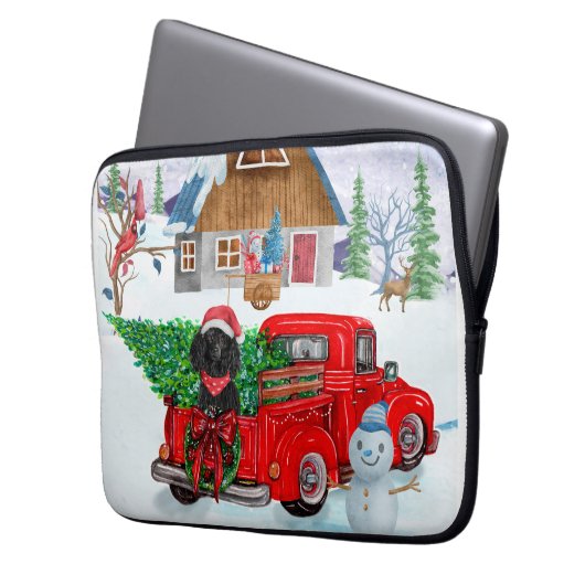 Poodle Dog in Christmas Delivery LKW Schnee Laptopschutzhülle (Vorderseite Links)