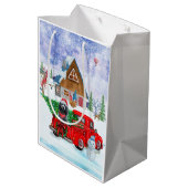 Poodle Dog in Christmas Delivery LKW Schnee Mittlere Geschenktüte (Rückseite Schrägansicht)