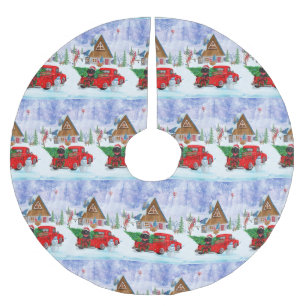 Poodle Dog in Christmas Delivery LKW Schnee Polyester Weihnachtsbaumdecke