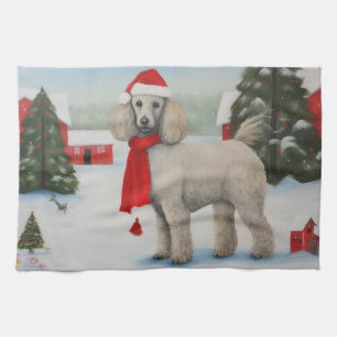 Poodle Dog in Schnee Weihnachten Geschirrtuch
