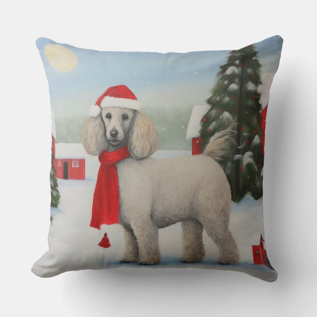 Poodle Dog in Schnee Weihnachten Kissen (Vorderseite)