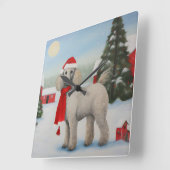 Poodle Dog in Schnee Weihnachten Quadratische Wanduhr (Winkel)