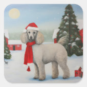 Poodle Dog in Schnee Weihnachten Quadratischer Aufkleber (Vorderseite)