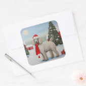 Poodle Dog in Schnee Weihnachten Quadratischer Aufkleber (Umschlag)