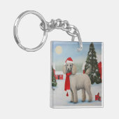 Poodle Dog in Schnee Weihnachten Schlüsselanhänger (Vorderseite links)