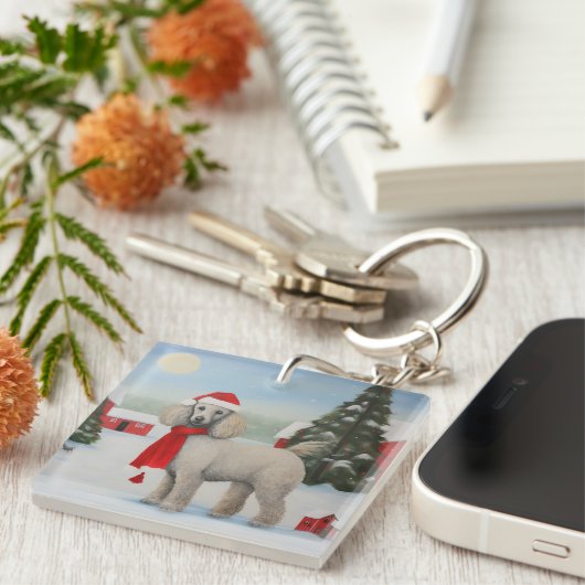 Poodle Dog in Schnee Weihnachten Schlüsselanhänger (Vorderseite rechts)