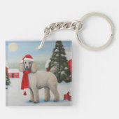 Poodle Dog in Schnee Weihnachten Schlüsselanhänger (Rückseite)