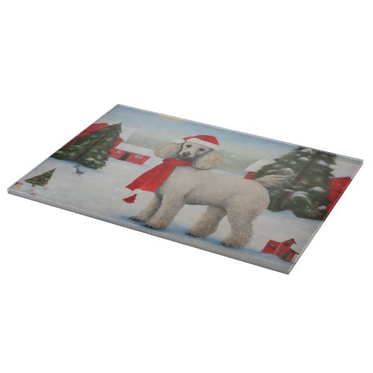 Poodle Dog in Schnee Weihnachten Schneidebrett (Ecke)