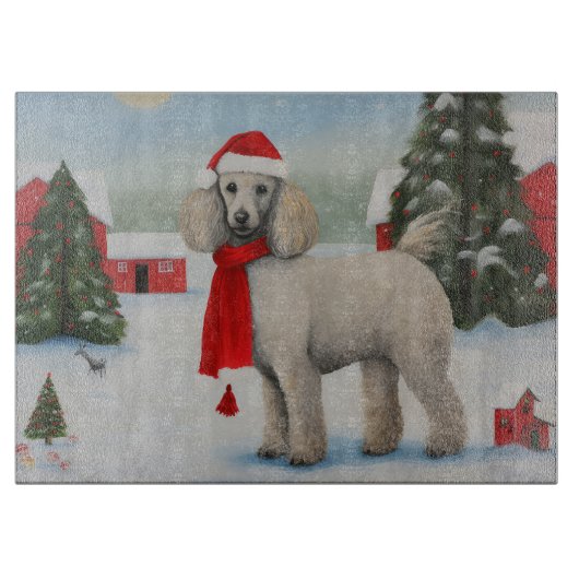 Poodle Dog in Schnee Weihnachten Schneidebrett (Vorderseite)