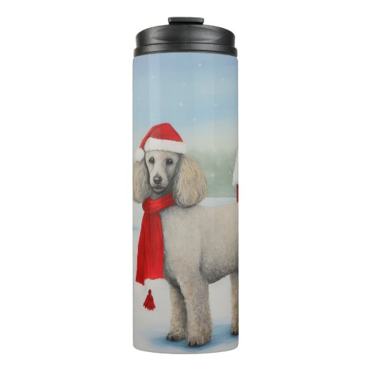 Poodle Dog in Schnee Weihnachten Thermosbecher (Vorderseite)