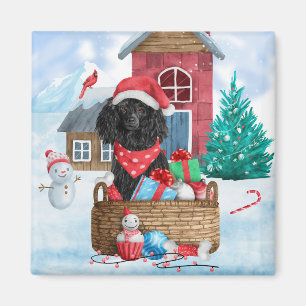 Poodle Dog In snow Christmas Dog House Magnet