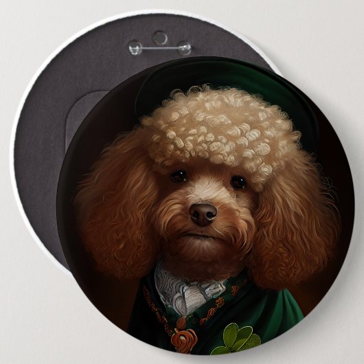Poodle Dog in St. Patrick's Day Dress Button (Vorne & Hinten)