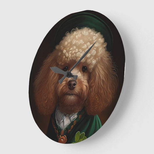 Poodle Dog in St. Patrick's Day Dress Große Wanduhr (Winkel)