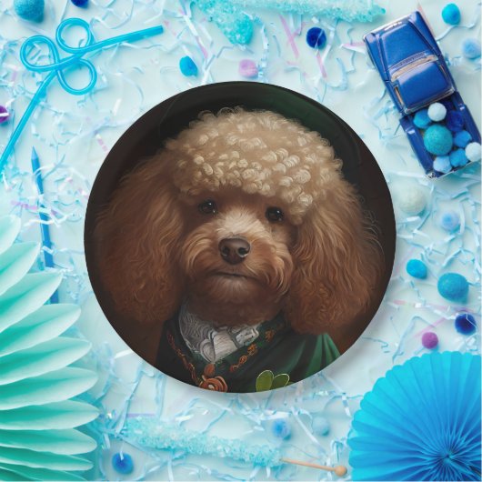 Poodle Dog in St. Patrick's Day Dress Pappteller (Party)